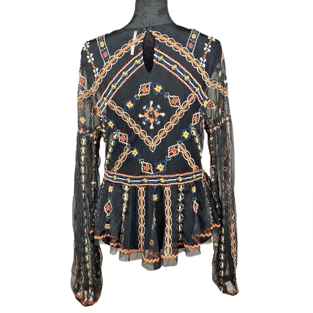 Free People Give A Little Mesh Top Embroidered Black Size Small​​​ - Picture 10 of 10